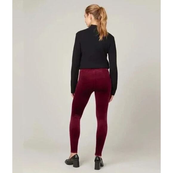 SPANX Velvet Leggings Slimming Tummy Control Velour Merlot Wine Sz M - Picture 2 of 12